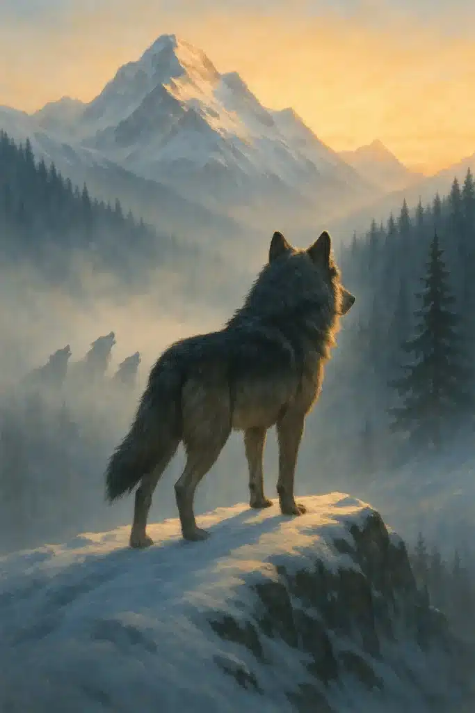 Wolf with Howling Jackals