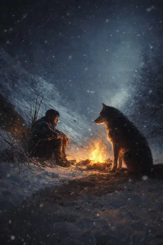 Silent man and wolf